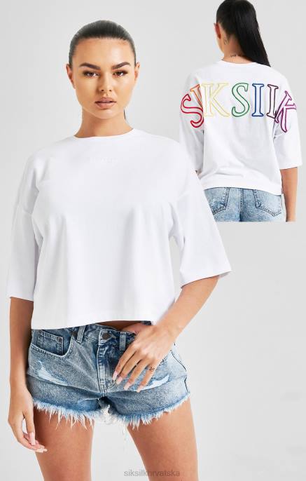 SikSilk žene bijela markirana crop majica duga D08847 odjeća