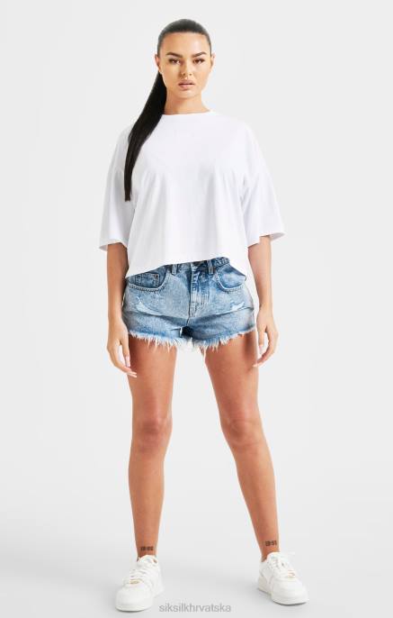 SikSilk žene bijela markirana crop majica duga D08847 odjeća