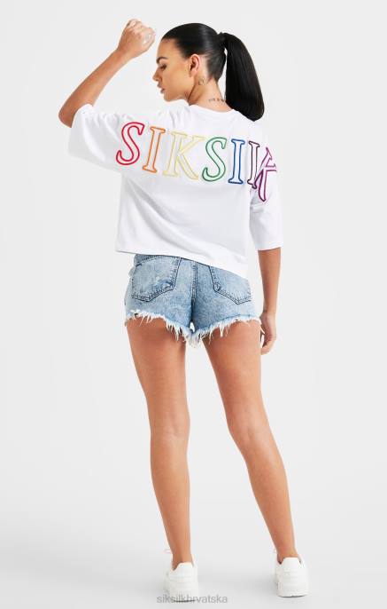 SikSilk žene bijela markirana crop majica duga D08847 odjeća