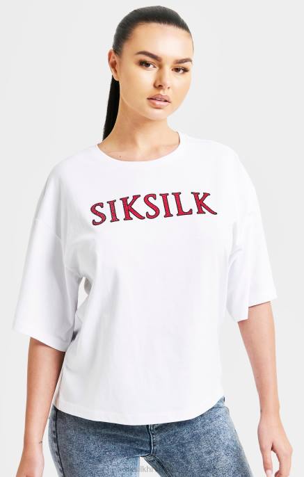 SikSilk žene bijela svjetlucava kutijasta kratke majica D08835 odjeća
