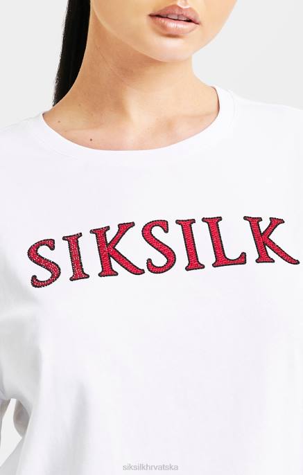 SikSilk žene bijela svjetlucava kutijasta kratke majica D08835 odjeća