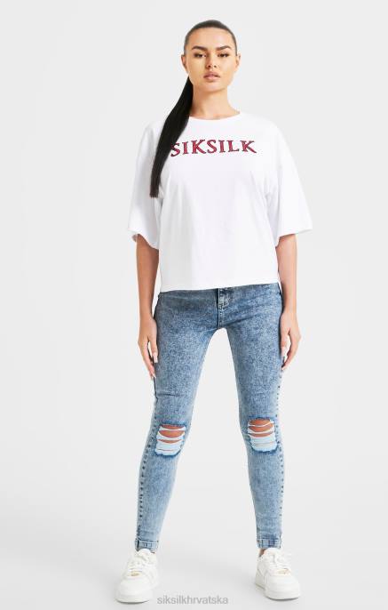 SikSilk žene bijela svjetlucava kutijasta kratke majica D08835 odjeća