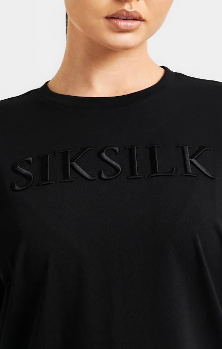 SikSilk žene crna izvezena boyfriend majica D08852 odjeća