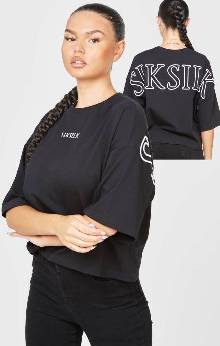 SikSilk žene crna majica kratkih rukava s markom D08843 odjeća