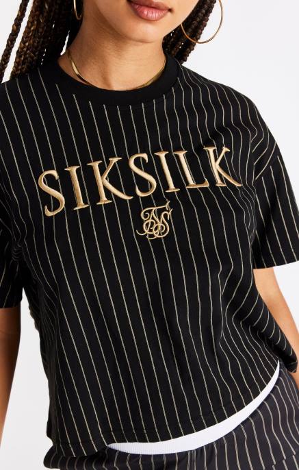 SikSilk žene crna majica na pruge D08866 odjeća