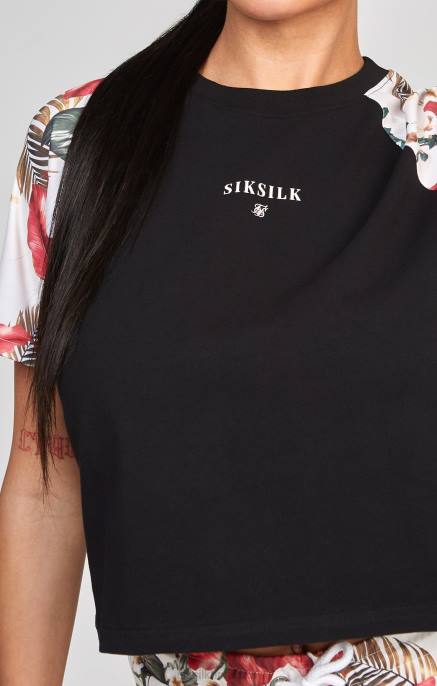 SikSilk žene crna retro tropska kratke majica D08873 odjeća