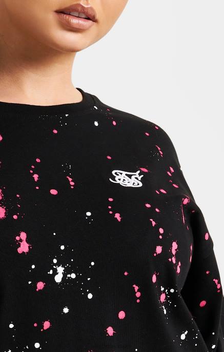 SikSilk žene majica kratkih rukava s prskanjem crne boje D08867 odjeća