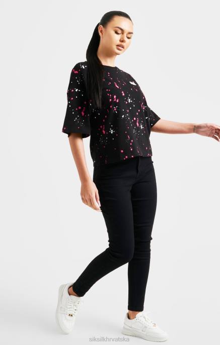 SikSilk žene majica kratkih rukava s prskanjem crne boje D08867 odjeća