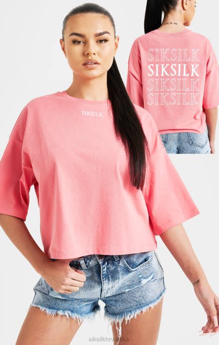 SikSilk žene ružičasta majica kratkih rukava s ponavljajućim logotipom D08865 odjeća