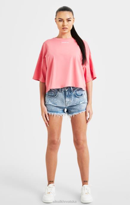 SikSilk žene ružičasta majica kratkih rukava s ponavljajućim logotipom D08865 odjeća