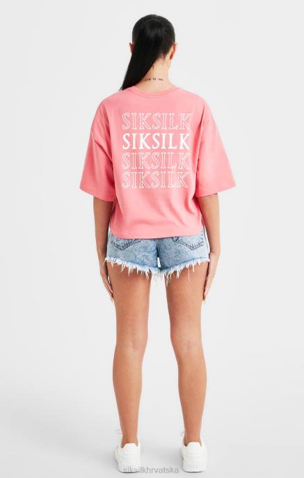SikSilk žene ružičasta majica kratkih rukava s ponavljajućim logotipom D08865 odjeća