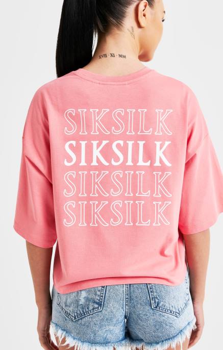 SikSilk žene ružičasta majica kratkih rukava s ponavljajućim logotipom D08865 odjeća