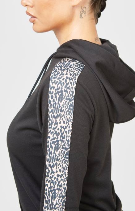 SikSilk žene crna majica s kapuljačom s uzorkom leoparda D08880 odjeća