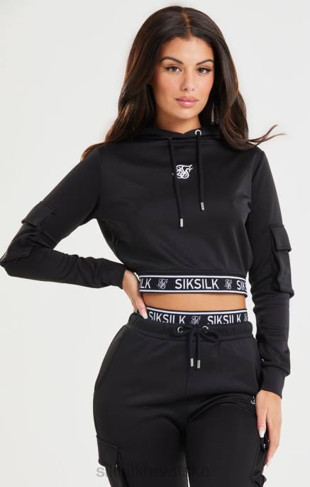 SikSilk žene crna skraćena kargo majica s kapuljačom D088116 odjeća