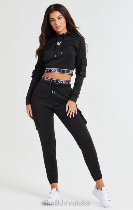 SikSilk žene crna skraćena kargo majica s kapuljačom D088116 odjeća
